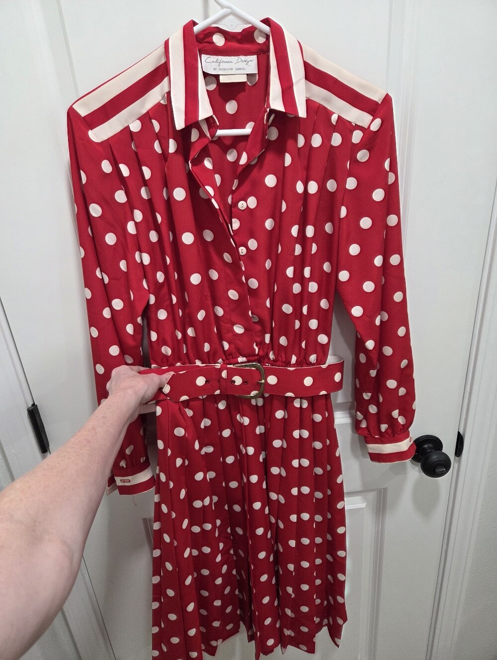 Vintage California Design by Dorothy Samuel Red Polka Dot Midi Dress with Belt